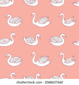 Seamless vector pattern of swans. Decoration print for wrapping, wallpaper, fabric, textile.