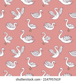 Seamless vector pattern of swans. Decoration print for wrapping, wallpaper, fabric, textile.