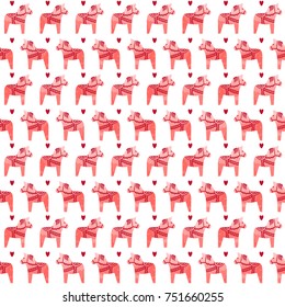 Seamless vector pattern with swedish Dala horses.