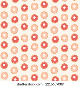 Seamless vector pattern of sweet donuts with icing and sweets. Illustration on a gentle background for print, decoration, web, sites, design