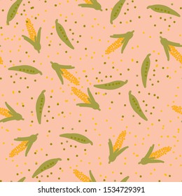 A seamless vector pattern with sweet peas and corn. Healthy eating themed surface print design.