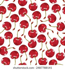 Seamless vector pattern with sweet red cherries.