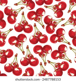 Seamless vector pattern with sweet red cherries.