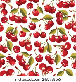 Seamless vector pattern with sweet red cherries.