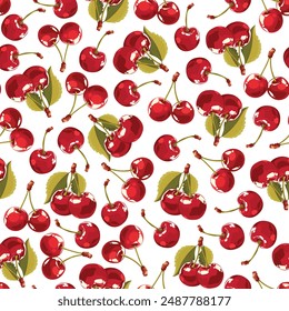 Seamless vector pattern with sweet red cherries.