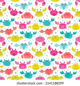 Seamless vector pattern with sweet-faced crabs.