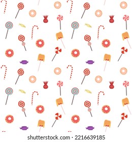 Seamless vector pattern of sweets, caramelized apples, limes, sweets and candies. Autumn pattern for Halloween decor. Illustration on a white background for print, design, web, websites, design