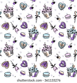 seamless vector pattern with  sweets and hearts