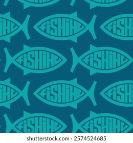 Seamless vector pattern of swimming fish and fishing	
