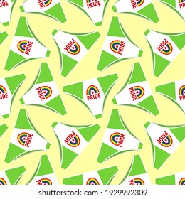 Patrón vectorial sin mar con baúles de natación en la arena. Ropa interior con el símbolo de la comunidad LGBT. Panzas aisladas en un fondo amarillo. Ilustración vectorial plana de color. Para una tela.