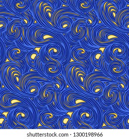 Seamless vector pattern. Swirling swirl pattern in the style of  Van Gogh post-impressionism. Design wallpaper, fabrics, postal packaging.