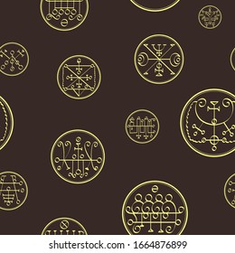 Seamless vector pattern with symbols of demons