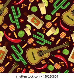 Seamless vector pattern with symbols of Mexico