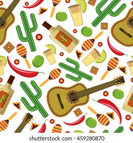 Seamless vector pattern with symbols of Mexico