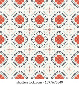 Seamless vector pattern with symmetric abstract ornament. Background in a free style with simple elements for design, print on paper and textiles. Texture with ethnic motifs.