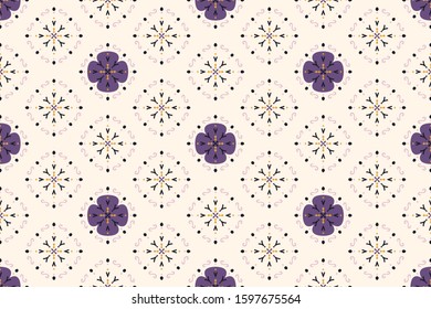 Seamless vector pattern with symmetric abstract ornament. Background in a free style with simple elements for design, print on paper and textiles. Texture with ethnic motifs.