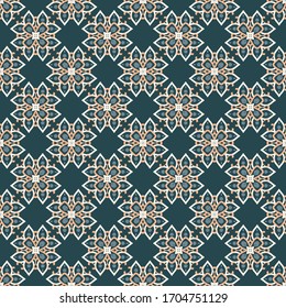 Nahtlose Vektorillustration mit symmetrischem Ornament. Hintergrund mit ethnisch-orientalischen Motiven. Universeller abstrakter Ausdruck für Textilien.