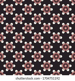 Seamless vector pattern with symmetric ornament. Background with ethnic oriental motifs. Universal abstract print for textiles.