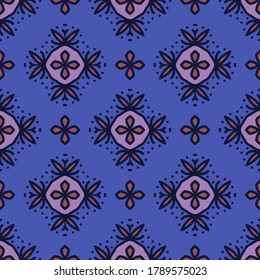 Seamless vector pattern with symmetrical abstract ornament. Background for design and printing on textiles, paper and other surfaces.