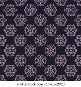 Seamless vector pattern with symmetrical abstract ornament. Background with ethnic oriental motives for the design of textiles, wallpapers and other surfaces.