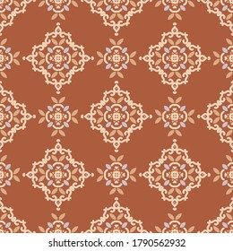 Seamless vector pattern with symmetrical abstract ornament. Background with ethnic oriental motives for the design of textiles, wallpapers and other surfaces.