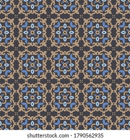 Seamless vector pattern with symmetrical abstract ornament. Background with ethnic oriental motives for the design of textiles, wallpapers and other surfaces.