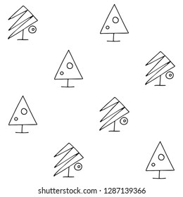 Seamless vector pattern. symmetrical background with hand drawn decorative trees. Black and white print. Graphic design, illustration for wrapping, wallpaper, fabric, packaging, textile