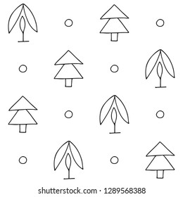 Seamless vector pattern. symmetrical background with hand drawn decorative trees. Black and white print. Graphic design, illustration for wrapping, wallpaper, fabric, packaging, textile