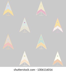 Seamless vector pattern. symmetrical background with hand drawn decorative trees. Cute pastel colorful print. Graphic design, illustration for wrapping, wallpaper, fabric, packaging, textile