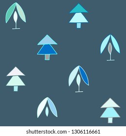 Seamless vector pattern. symmetrical background with hand drawn decorative trees. Cute pastel colorful print. Graphic design, illustration for wrapping, wallpaper, fabric, packaging, textile