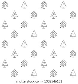 Seamless vector pattern. symmetrical background with hand drawn decorative trees. Black and white print. Graphic abstract design, illustration for wrapping, wallpaper, fabric, packaging, textile