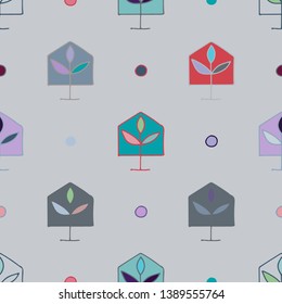 Seamless vector pattern. symmetrical background with hand drawn decorative trees. Pastel print. Graphic abstract design, illustration for wrapping, wallpaper, fabric, packaging, textile