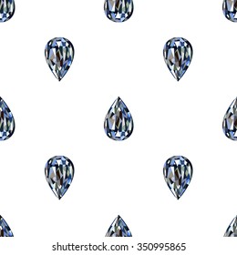 Seamless vector pattern, symmetrical background with bright gemstones in the shape of drops