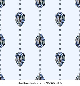 Seamless vector pattern, symmetrical background with bright gemstones in the shape of drops