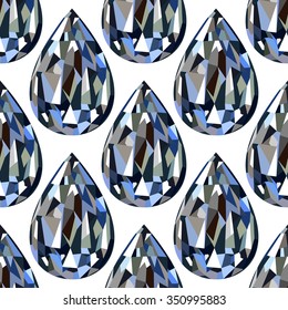 Seamless vector pattern, symmetrical background with bright closeup gemstones in the shape of drops