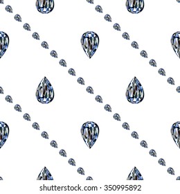 Seamless vector pattern, symmetrical background with bright gemstones in the shape of drops