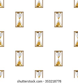 Seamless vector pattern. Symmetrical background with gold sandglass on the white backdrop