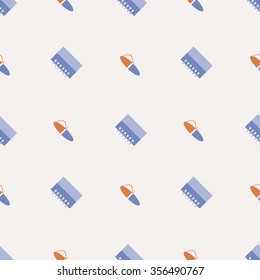 Seamless vector pattern, symmetrical background with colorful  pens and notepads, on the light backdrop