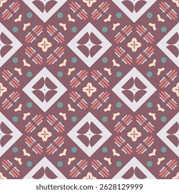 Seamless vector pattern with symmetrical geometric ornament. Background with rhombuses, dots and other abstract shapes. Delicate design for textiles, fabrics, wallpapers and other surfaces.