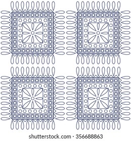 Seamless vector pattern. Symmetrical geometric background with blue squares on the white backdrop. Decorative ornament.