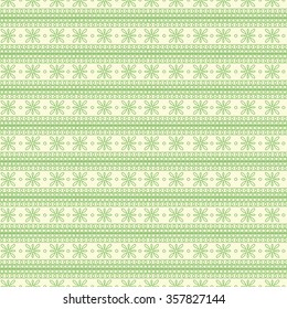 Seamless vector pattern. Symmetrical geometric background with green lines on the white backdrop. Decorative ornament.