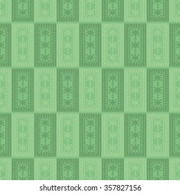 Seamless vector pattern. Symmetrical geometric background with green rectangles. Decorative ornament.