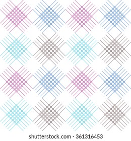 Seamless vector pattern. Symmetrical geometric background with colorful rhombus and lines. Decorative repeating ornament