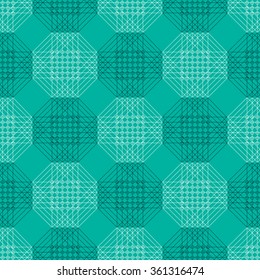 Seamless vector pattern. Symmetrical geometric background with blue polygons. Decorative repeating ornament