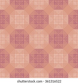 Seamless vector pattern. Symmetrical geometric background with pink polygons. Decorative repeating ornament