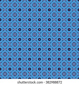 Seamless vector pattern. Symmetrical geometric abstract background with rhombus and circles in blue colors. Decorative repeating ornament. Series of Geometric,Ornamental Pattern