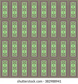 Seamless vector pattern. Symmetrical geometric background with rectangles in green colors. Decorative repeating ornament. Series of Geometric, Ornamental Seamless Pattern