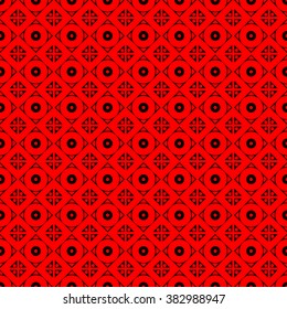 Seamless vector pattern. Symmetrical geometric abstract background with rhombus and circles in red colors. Decorative repeating ornament. Series of Geometric,Ornamental Pattern