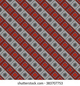 Seamless vector pattern. Symmetrical geometric abstract background with rhombus in black and red colors. Decorative repeating ornament. Series of Geometric,Ornamental Pattern