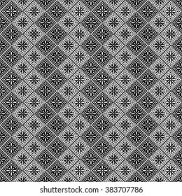 Seamless vector pattern. Symmetrical geometric abstract background with rhombus in black and grey colors. Decorative repeating ornament. Series of Geometric,Ornamental Pattern